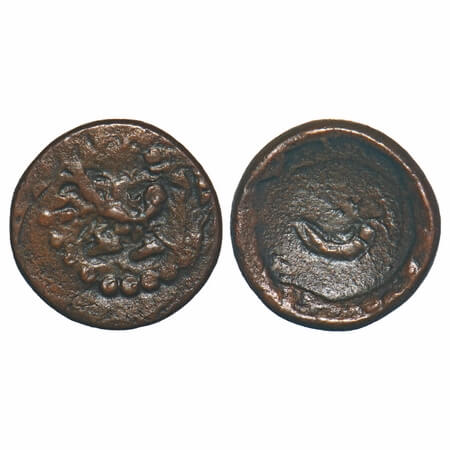 Arcot Nawabs, (18c AD), Copper Kasu, 2.76g, 15.76x15.85 mm, Obv: Peacock to right, Dotted 