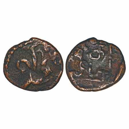 Nawabs of Arkat, (19th century), Copper, 1.60g, 11.73x12.95mm, Obv: flower pot within a ci