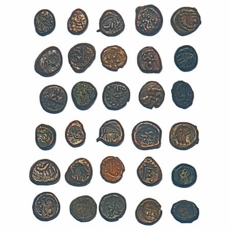 Arcot Nawabs, (18c AD), (lot of 15 coins), Copper Kasu and fractions. Fine to Very Fine, S