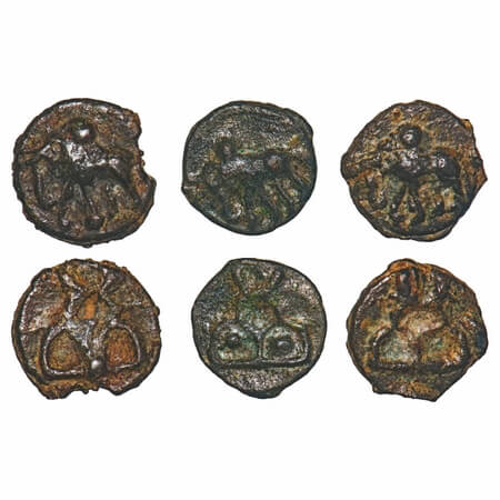 Sunga Dynasty, Central India, Copper Cast type (3 coins), Obv: Elephant walking to left si