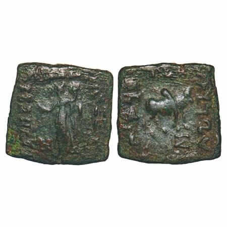 Indo-Greeks, Philoxenos (c. 110-80 BC), Copper Square Drachma, 6.14g, 19.64x20.08mm, Obv: 