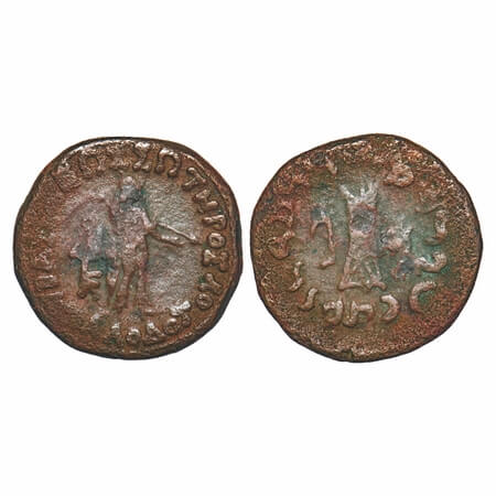 Indo-Greeks, Apollodotus II, (c. 65-55 BC), Copper Drachm, 15.01g, 27.08x27.95mm, Obv: Apo