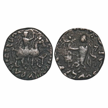 Indo-Scythians, Azes I, Silver Drachm, 1.86g, 13.97x13.13mm, Obv: King holding whip, mount
