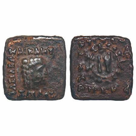 Indo Scythians, Zoilus I (75-50 BC), Bronze 7.36g, Quadruple, Obv: the head of Herakles we