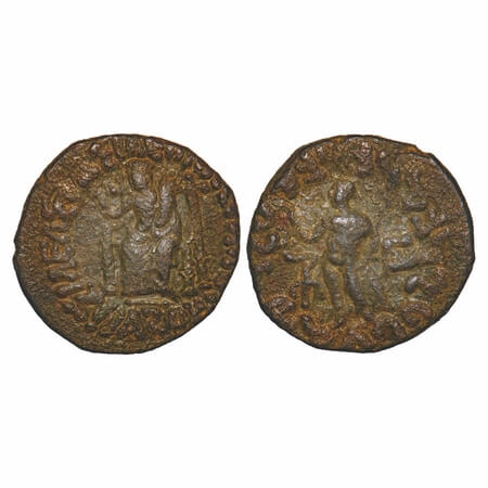 Indo-Scythians, Azes II (c. 35 BC - 5 AD), Copper Pentachalkon, 9.74g, 24.70x25.62mm, Obv: