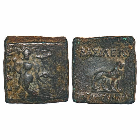 Indo Bacterian, Agathocles, Copper double karshapana (c. 185-170 BCE), 13.44g, Obv: Female