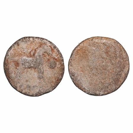 Hiranyakas of Karnataka (c. 100 BC), Lead Unit, 9.99g, 22.58x22.97 mm, Obv: A horse standi