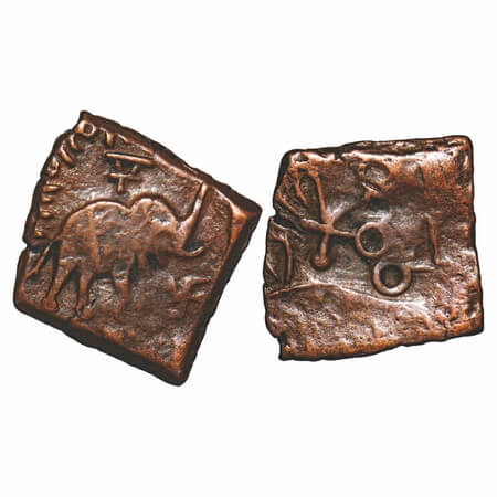 Satavahanas, Siri Satakarni, Nasik region, Copper Unit 3.37g, 22.21x19.50mm, Obv: Elephant