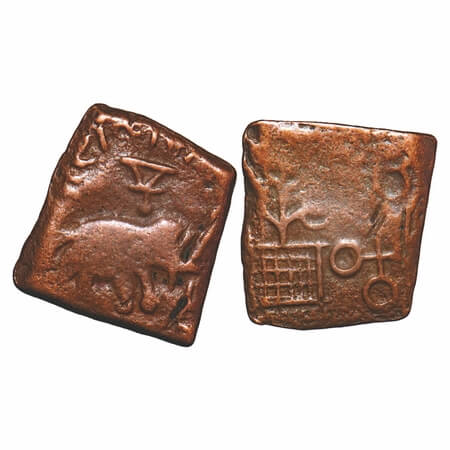 Satavahanas, Siri Satakarni, Nasik region, Copper Unit 2.70g, 17.59x13.46mm, Obv: Elephant