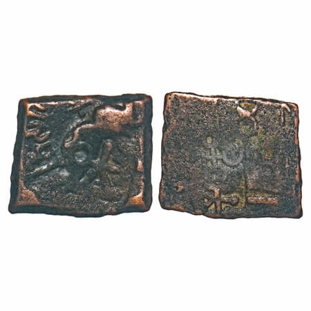 Satavahanas, Siri Satakarni, Nasik Region, Copper Unit, 3.94g, 15.44x17.94mm, Overstruck t