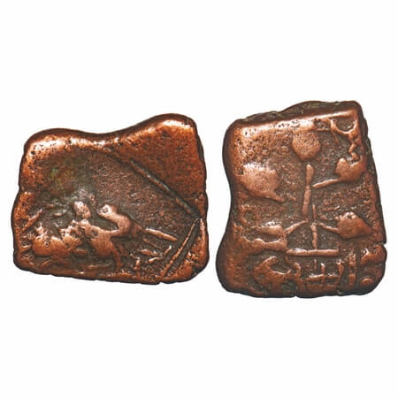 Satavahanas, Siri Satakarni, Newase-Paithan Region, Copper Unit, 4.42g, 15.92x18.71mm, Obv