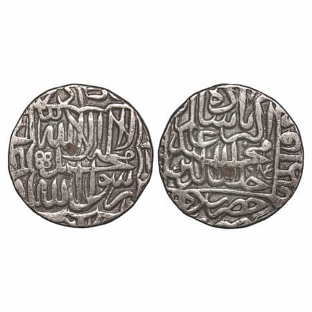 Akbar, Silver Round Rupee, 11.40g, Delhi Mint with Hazarat Epithet, Kalima type, AH 985, C