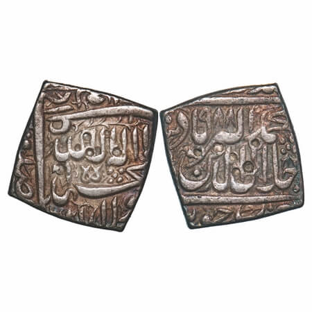 Akbar, Silver Square Rupee, 11.34g, Jaunpur Mint, AH 988. A. Liddle S35. Toned Very Fine, 