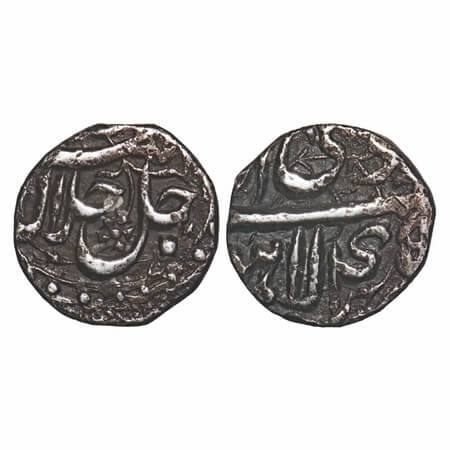 Akbar, Silver 1/4 Rupee, 2.77g, Lahore Mint, 5x RY, ilahi type month 'Di'. Obv: Allahu Akb