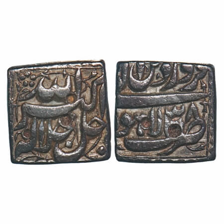 Akbar, Silver Square Rupee, 11.27g, Lahore Mint, Ilahi Type, 'Farwardin'/ Year 38, Obv: Al