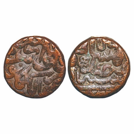 Akbar, Copper Dam, 20.67g, Lakhnau Mint, flower as mint mark, complete mint seen. KM 28.35
