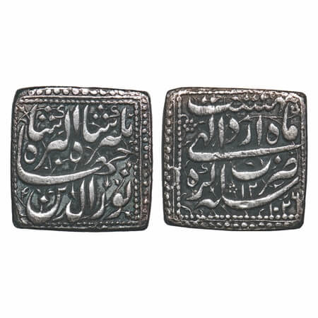 Jahangir, Silver Square Rupee, 10.96g, Agra Mint, AH 1026/12 RY, Ilahi Type, Month 'Ardibi