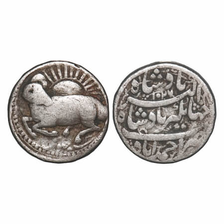 Jahangir, Silver Zodiac Rupee, 11.30g, Ahmadabad Mint, Aries Sign, AH 1027/13 RY, Obv: A R