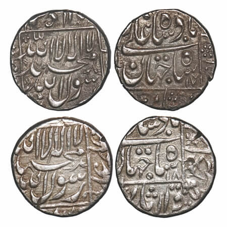 Shah Jahan I, Silver ½ Rupee (2 Coins), 5.68g, (Surat) Mint, 17 & 18 RY, Kalima on obv. KM