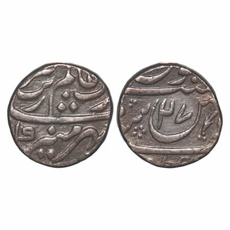 Aurangzeb, Silver Rupee, 11.49g, Akbarnagar Mint, 27 RY, Mehr e Munir type. KM 300.7. Tone