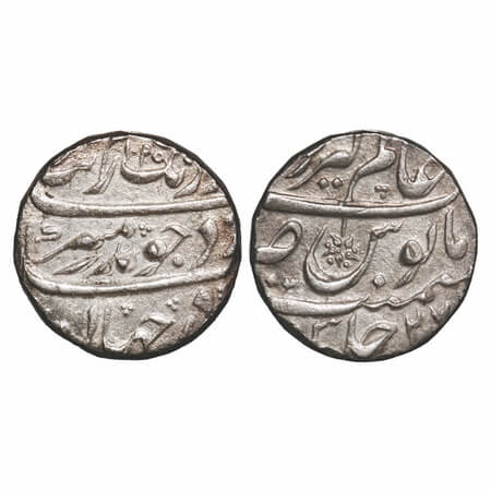 Aurangzeb, Silver Rupee, 11.36g, Alamgirpur (Bhilsa) Mint, AH 1095 (error with retrograde 