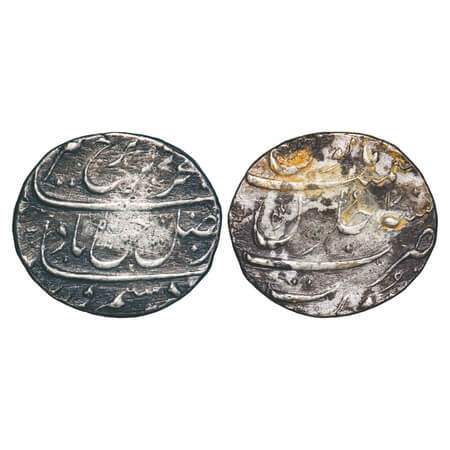 Farrukhsiyar, Silver (Oval shape) Rupee, 11.27g, Surat Mint. 7 RY, KM 377.59. broad flan, 