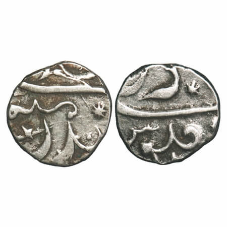 Maratha Confederacy, Silver 1/4 Rupees, 2.78g, Domains of the Kolhapur Chhatrapatis as Ove