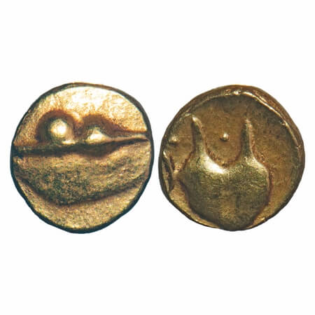 Bijapur Sultanate, Hudki, Gold ½ Pagoda, 1.69g, Anonymous Issue, Obv: A boat like uncertai