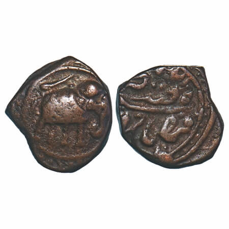Mysore, Copper 1/4 Paisa, 3.05g, Tipu Sultan, Faiz Hisar Mint, AM 122(5) Retro, Obv: Eleph