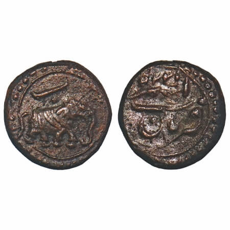 Mysore, Copper 1/4 Paisa, 2.79g, Tipu Sultan, Patan Mint, AM 1225 (retro date) & 'Be', Obv