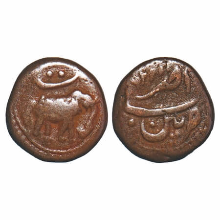 Mysore, Copper, ¼ Paisa/Akhtar, 2.81g, Tipu Sultan, Patan Mint, AM 1226 (Retro date). Obv: