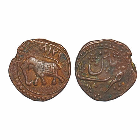 Mysore, Copper ½ Paisa, 5.37g, Tipu Sultan, Patan Mint, AH 1218 (Retro date), Obv: Date ab