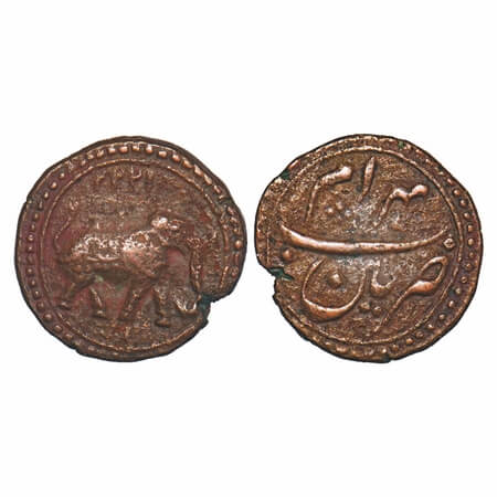 Mysore, Copper ½ Paisa/Bahram, 5.34g, Tipu Sultan, Patan Mint, AM 1222 retro date, Obv: El