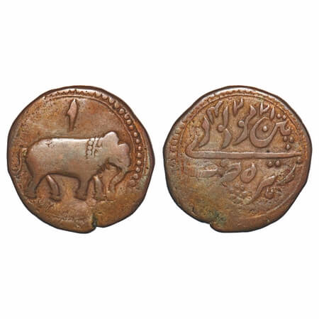 Mysore, Copper Paisa/Zohra, 10.88g, Tipu Sultan, Patan Mint, 'Alif', AM 1224 split retro d