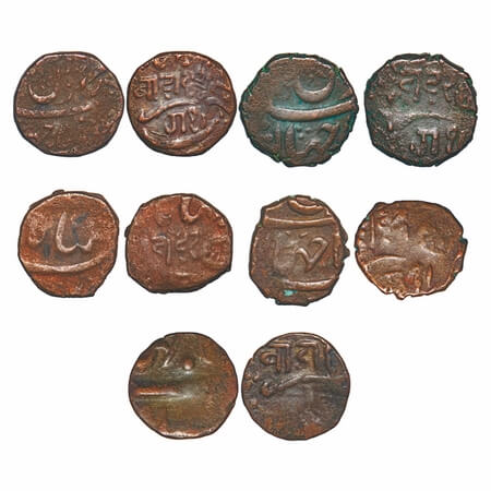 Bhaunagar, Copper Dokdo, Dhinglo, Trambiyo & 1/4 Trambiyo (5 Coins), 7.65, 7.15,, 5.24, ,3