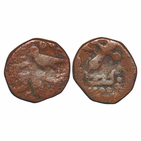 Dhar, Copper Round Kachha Paisa, 9.39g, Unknown Mint, INO Shah Alam II, with Bird (pigeon)