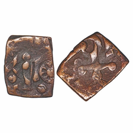 Dhar, Copper Rectangle Kachha Paisa, 7.26g, Unknown Mint, (INO Shah Alam II), Cannon on ob