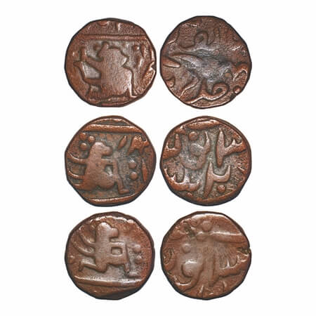 Dhar, Copper Paisa (3 Coins), 13.22g, Obv: Hanuman running right. One of them has a date. 