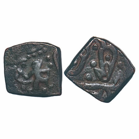 Gwalior, Copper Square Paisa, 11.98g, Daulat Rao, Rajod Mint, Hanuman within dotted square