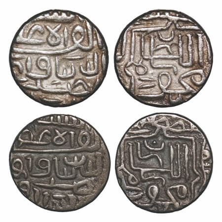 Gujarat Sultanate, Silver Half Tanka (2 Coins), 5.03 & 5,47g, Nasir Al Din Mahmud Shah I (
