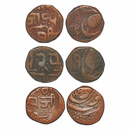 Kashmir, Copper Paisa (3 Coins), 6.73, 6.78 & 6.71g, Ranbir Singh (VS 1914-1942 / 1857-188