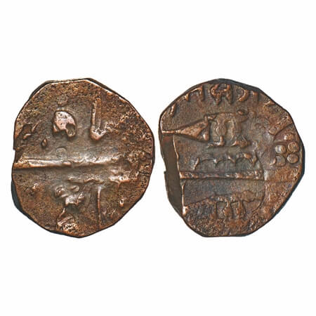 Lunawada, Copper round Paisa, 8.98g, Fateh Singhji (VS 1860-1905/1803-1849 AD), Obv: two K