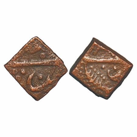 Lunawada, Copper square ½ Paisa, 3.33g, Dalpat Singhji (VS 1906-1908/1849-1851 AD), Obv: t