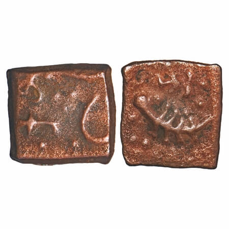 Lunawada, Copper square ½ Paisa, 3.65g, Dalpat Singhji (VS 1906-1908/1849-1851 AD), Obv: t