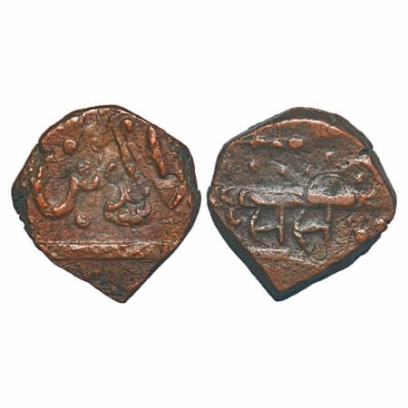 Lunawada, Copper square Paisa, 7.88g, Dalel Singhji, Obv: pellets, rulers name, Rev: persi