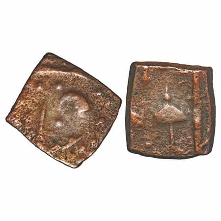 Lunawada, Copper square 1/4 Paisa, 2.87g, Dalel Singhji, Obv: umbrella type, Rev: rulers n