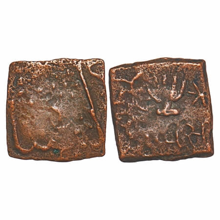 Lunawada, Copper 1/4 Paisa, 2.81g, Vakhat Singhji, Obv: Dieties handwith rulers name below