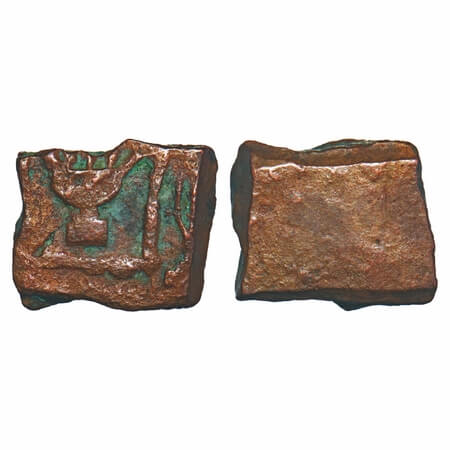 Lunawada, Copper ½ Paisa, 3.68g, Vakhat Singhji, Obv: Dieties hand in square with lunawada