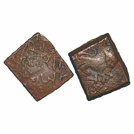 Lunawada, Copper Square Paisa, 7.09g, Vakhat Singhji (VS 1924-1986/ 1867-1929AD), VS (1)94