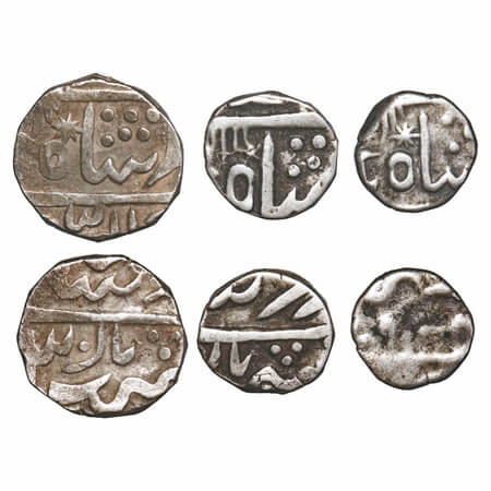 Mewar, Bhimshahi, Silver (3 coins), Rupee, ½, 1/4, Bhim Singh (VS 1192-1244/ 1777-1818 AD)